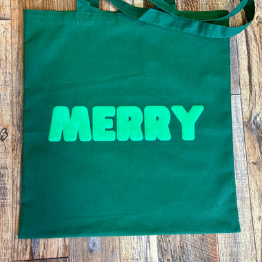 Merry green Tote Bag (puff print)