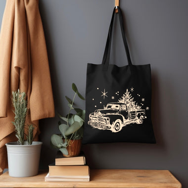 Merry Christmas vintage truck tote bag