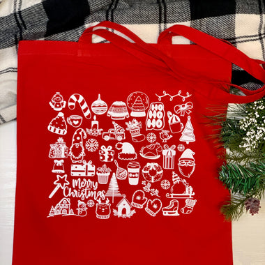 Christmas Doodles Red Tote Bag